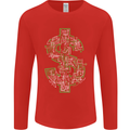 Electric Dollar Sign Crypto Cash Mens Long Sleeve T-Shirt Red