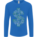 Electric Dollar Sign Crypto Cash Mens Long Sleeve T-Shirt Royal Blue