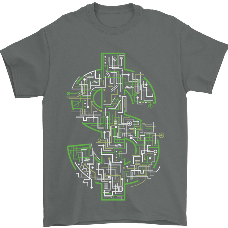 Electric Dollar Sign Crypto Cash Mens T-Shirt Cotton Gildan Charcoal