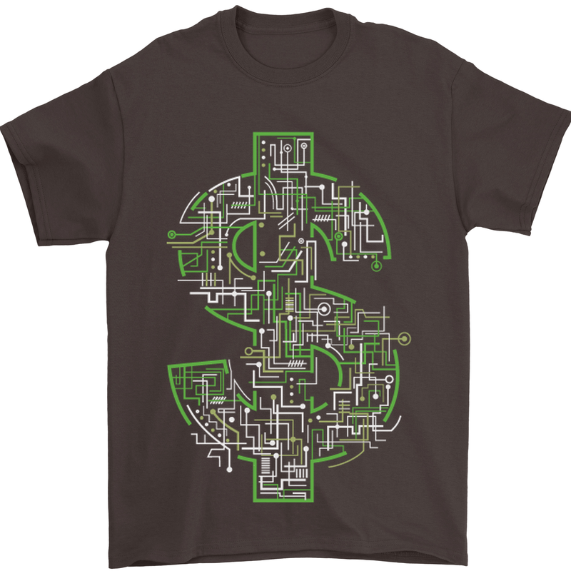 Electric Dollar Sign Crypto Cash Mens T-Shirt Cotton Gildan Dark Chocolate