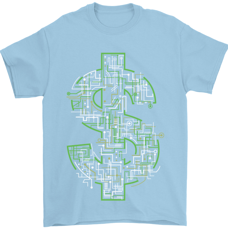Electric Dollar Sign Crypto Cash Mens T-Shirt Cotton Gildan Light Blue