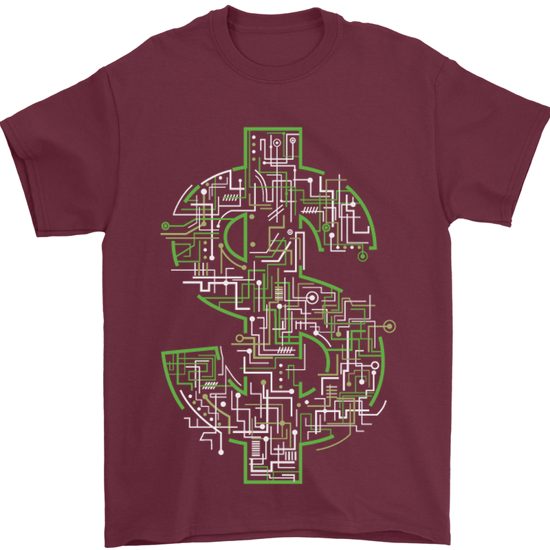Electric Dollar Sign Crypto Cash Mens T-Shirt Cotton Gildan Maroon