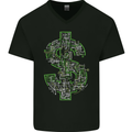 Electric Dollar Sign Crypto Cash Mens V-Neck Cotton T-Shirt Black