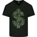 Electric Dollar Sign Crypto Cash Mens V-Neck Cotton T-Shirt Black