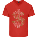 Electric Dollar Sign Crypto Cash Mens V-Neck Cotton T-Shirt Red