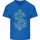 Electric Dollar Sign Crypto Cash Mens V-Neck Cotton T-Shirt Royal Blue