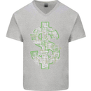 Electric Dollar Sign Crypto Cash Mens V-Neck Cotton T-Shirt Sports Grey