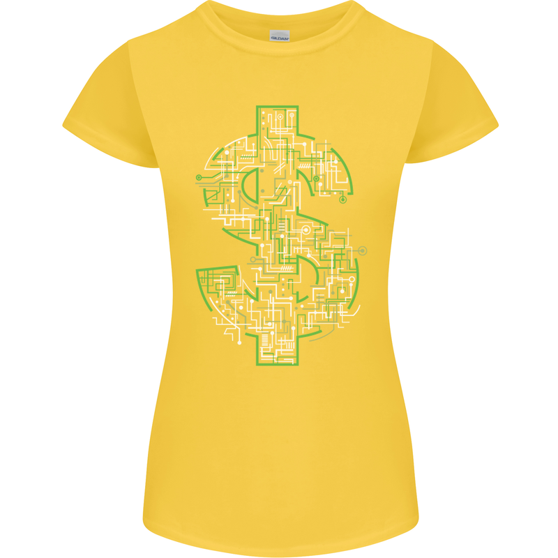 Electric Dollar Sign Crypto Cash Womens Petite Cut T-Shirt Yellow