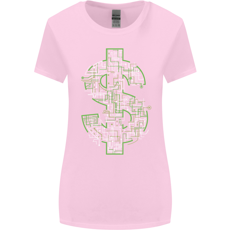 Electric Dollar Sign Crypto Cash Womens Wider Cut T-Shirt Light Pink