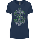 Electric Dollar Sign Crypto Cash Womens Wider Cut T-Shirt Navy Blue