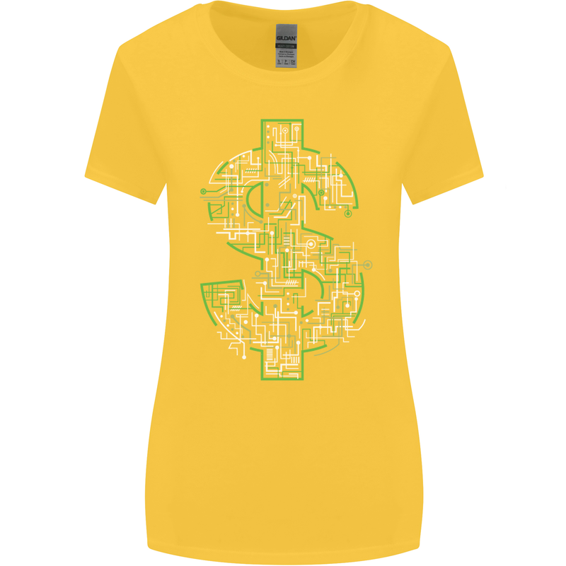Electric Dollar Sign Crypto Cash Womens Wider Cut T-Shirt Yellow