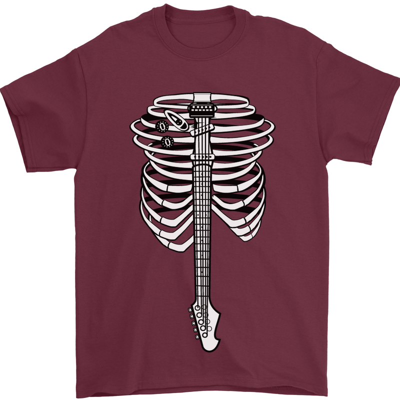 Electric Guitar Ribs Guitarist Acoustic Mens T-Shirt Cotton Gildan Maroon