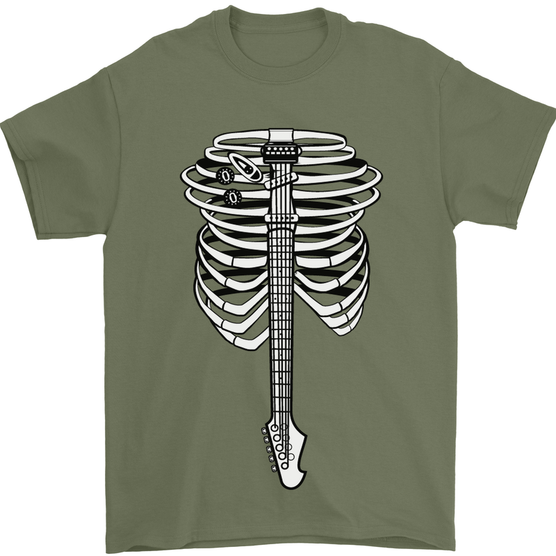 Electric Guitar Ribs Guitarist Acoustic Mens T-Shirt Cotton Gildan Military Green