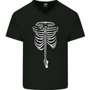 Electric Guitar Ribs Guitarist Acoustic Mens V-Neck Cotton T-Shirt Black