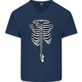 Electric Guitar Ribs Guitarist Acoustic Mens V-Neck Cotton T-Shirt Navy Blue