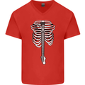 Electric Guitar Ribs Guitarist Acoustic Mens V-Neck Cotton T-Shirt Red