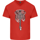 Electric Guitar Ribs Guitarist Acoustic Mens V-Neck Cotton T-Shirt Red