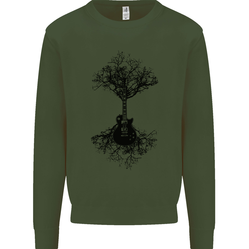 Electric Guitar Tree & Roots Guitarist Kids Sweatshirt Jumper Forest Green