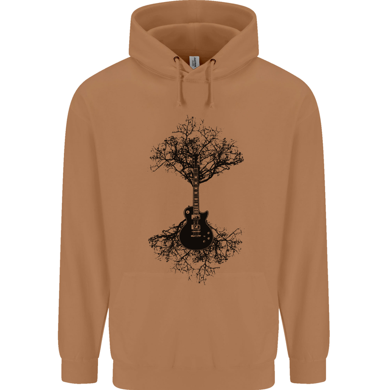 Electric Guitar Tree & Roots Guitarist Mens 80% Cotton Hoodie Caramel Latte