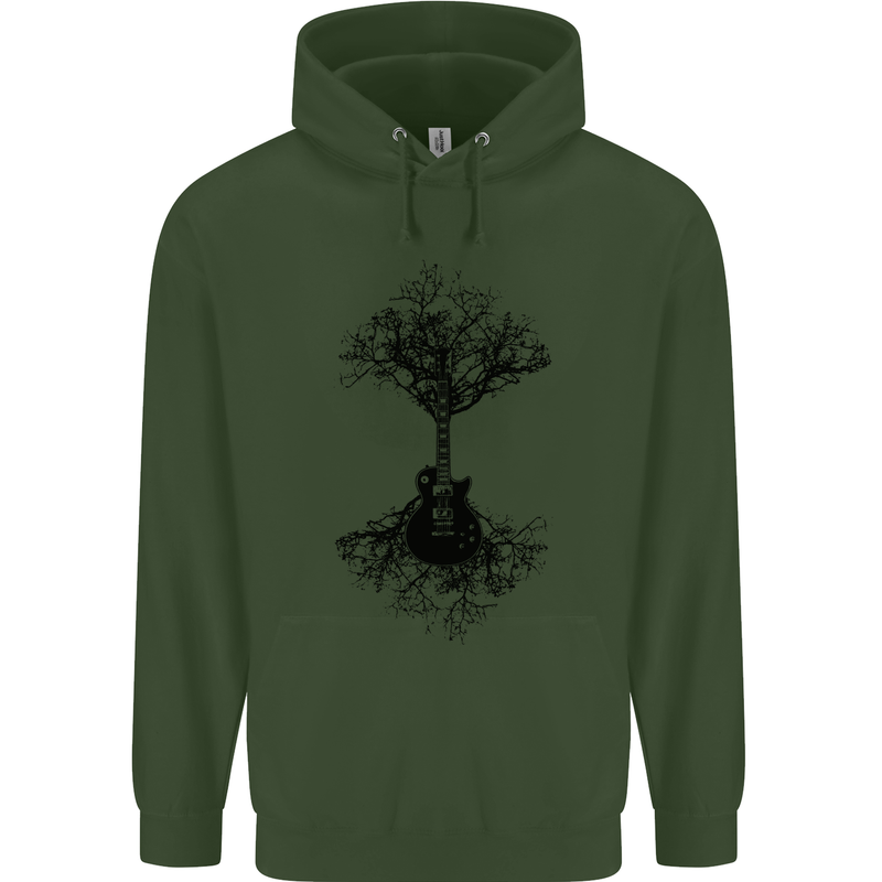 Electric Guitar Tree & Roots Guitarist Mens 80% Cotton Hoodie Forest Green