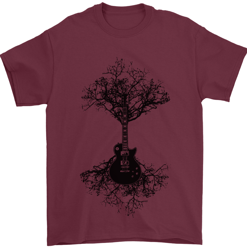 Electric Guitar Tree & Roots Guitarist Mens T-Shirt 100% Cotton Maroon