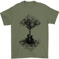 Electric Guitar Tree & Roots Guitarist Mens T-Shirt 100% Cotton Military Green