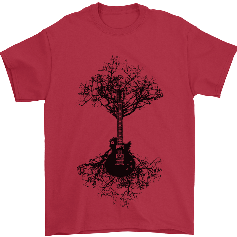 Electric Guitar Tree & Roots Guitarist Mens T-Shirt 100% Cotton Red