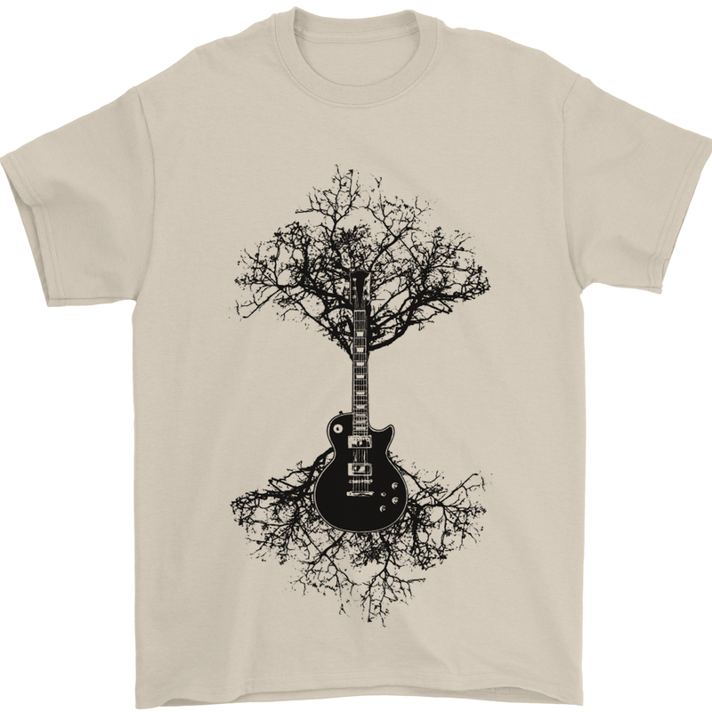 Electric Guitar Tree & Roots Guitarist Mens T-Shirt 100% Cotton Sand