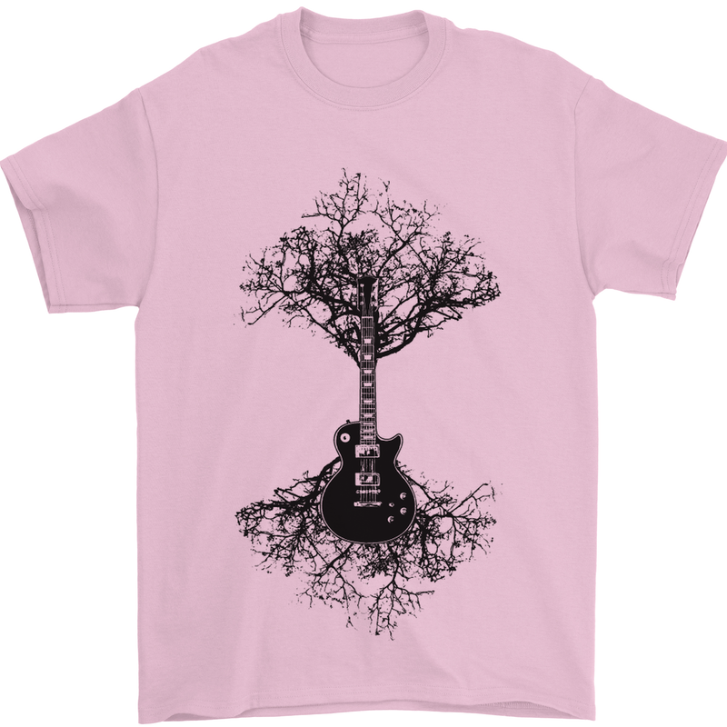 Electric Guitar Tree & Roots Guitarist Mens T-Shirt Cotton Gildan Light Pink