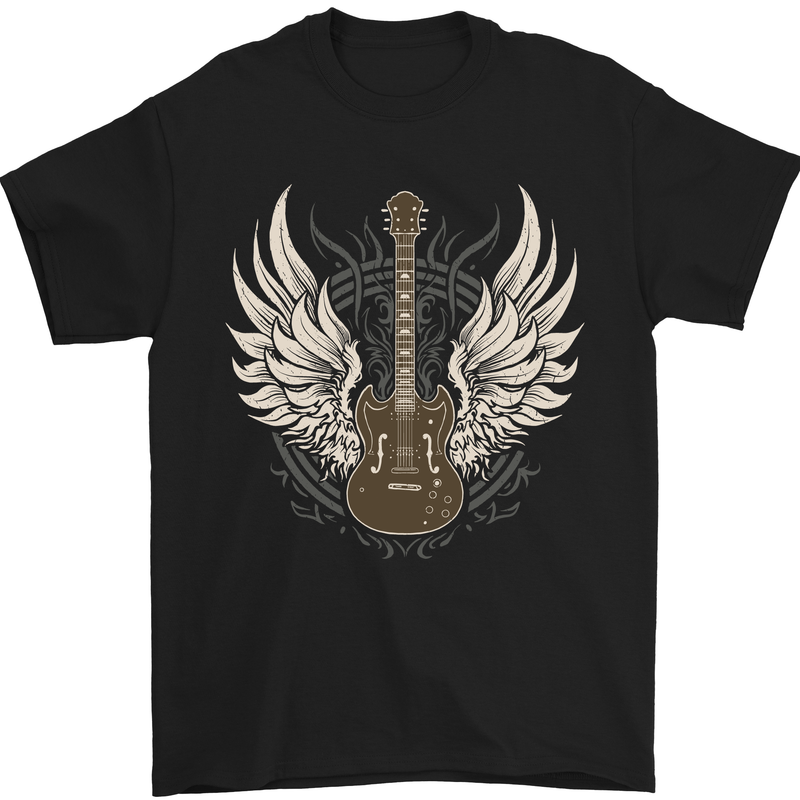 Electric Guitar Wings Rock n Roll Music Punk Mens T-Shirt 100% Cotton Black