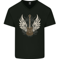 Electric Guitar Wings Rock n Roll Music Punk Mens V-Neck Cotton T-Shirt Black