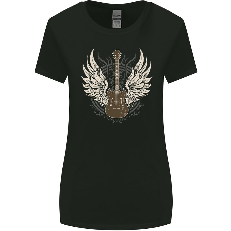 Electric Guitar Wings Rock n Roll Music Punk Womens Wider Cut T-Shirt Black