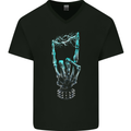 Electric Rock Music Hand Guitar Heavy Metal Mens V-Neck Cotton T-Shirt Black