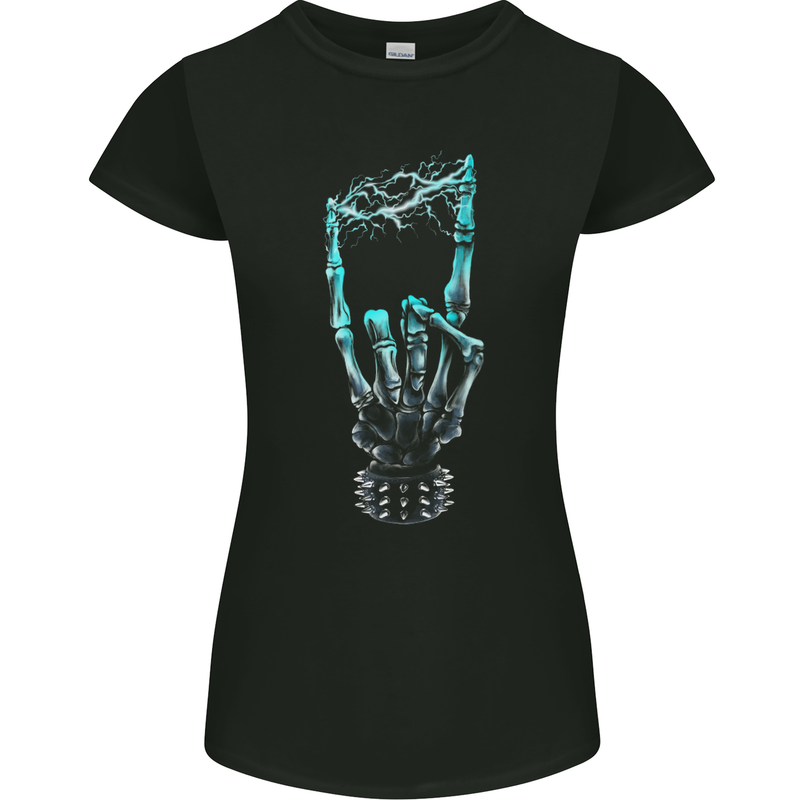Electric Rock Music Hand Guitar Heavy Metal Womens Petite Cut T-Shirt Black