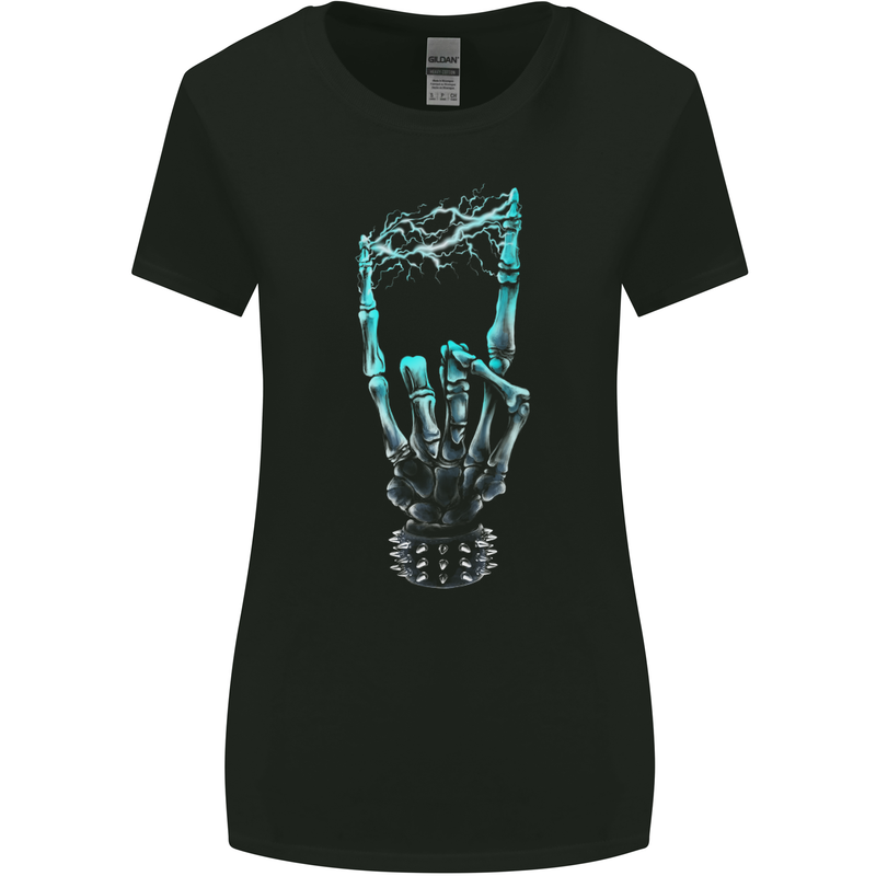 Electric Rock Music Hand Guitar Heavy Metal Womens Wider Cut T-Shirt Black