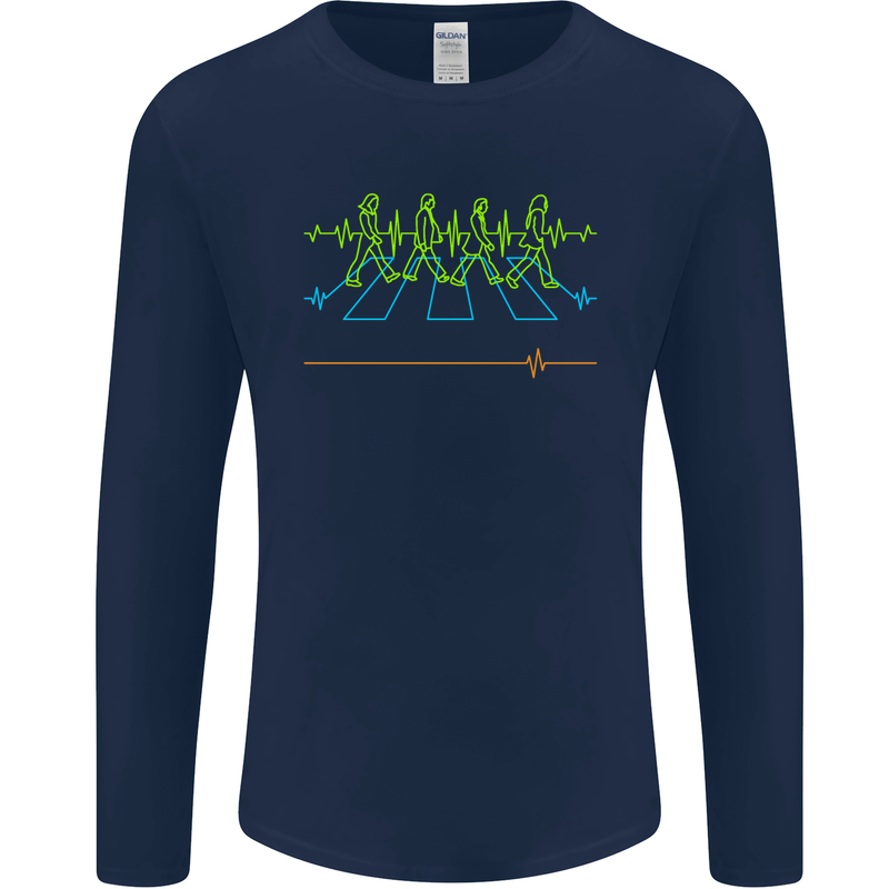 Electrocardiography Music Abby Road Mens Long Sleeve T-Shirt Navy Blue