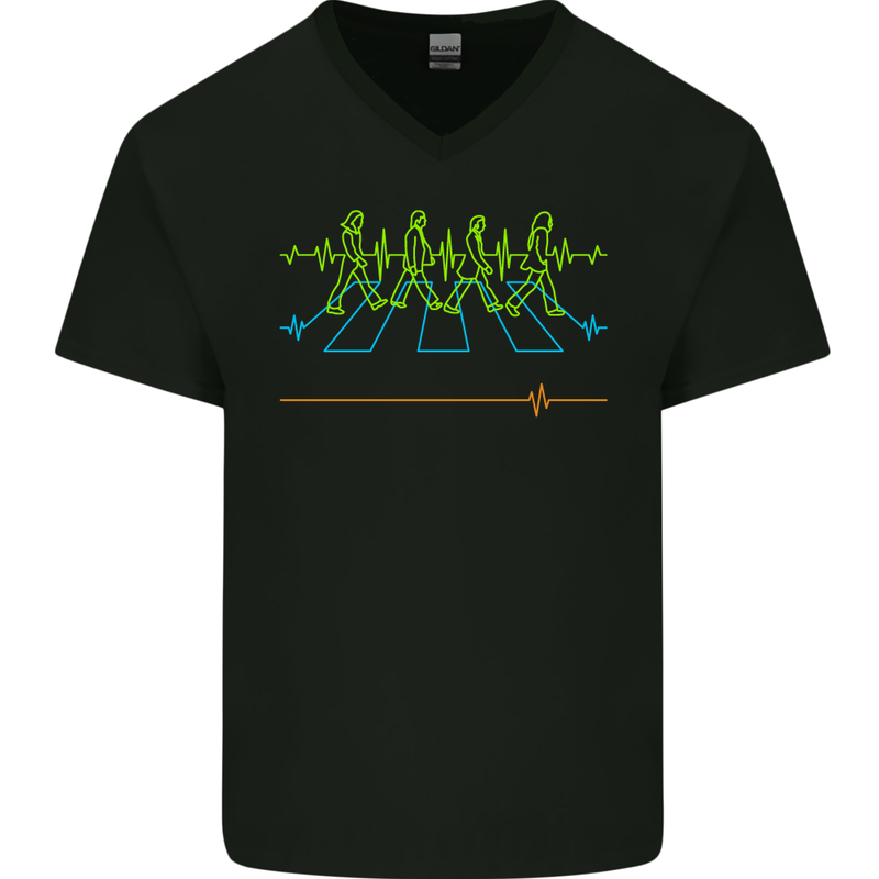 Electrocardiography Music Abby Road Mens V-Neck Cotton T-Shirt Black