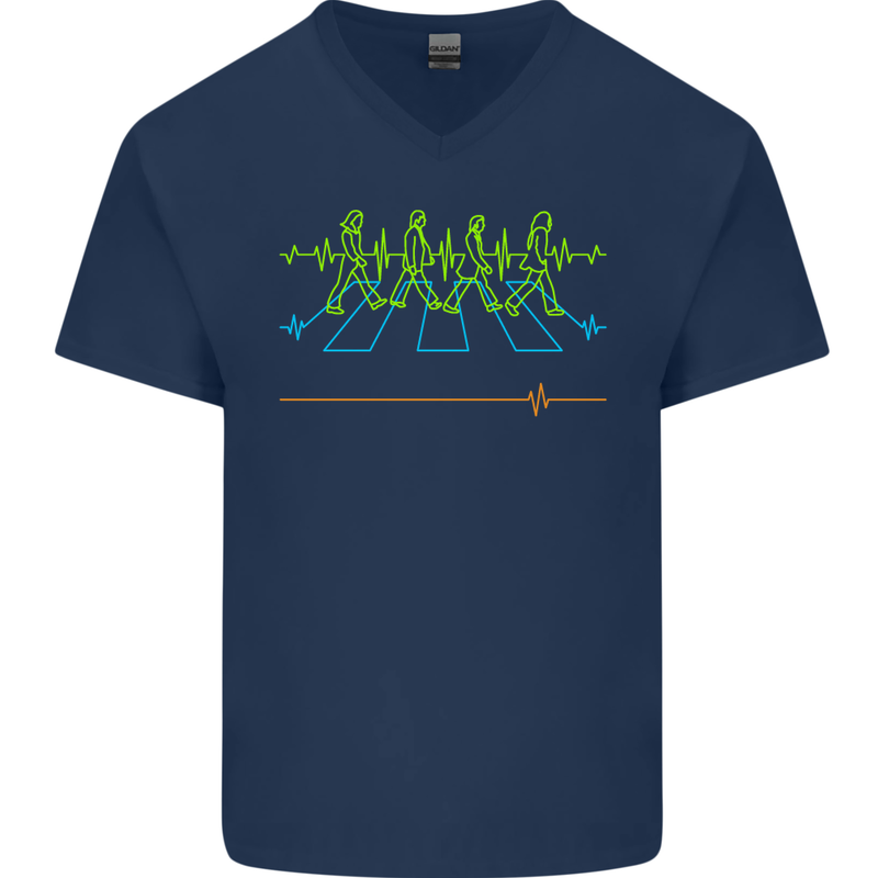 Electrocardiography Music Abby Road Mens V-Neck Cotton T-Shirt Navy Blue