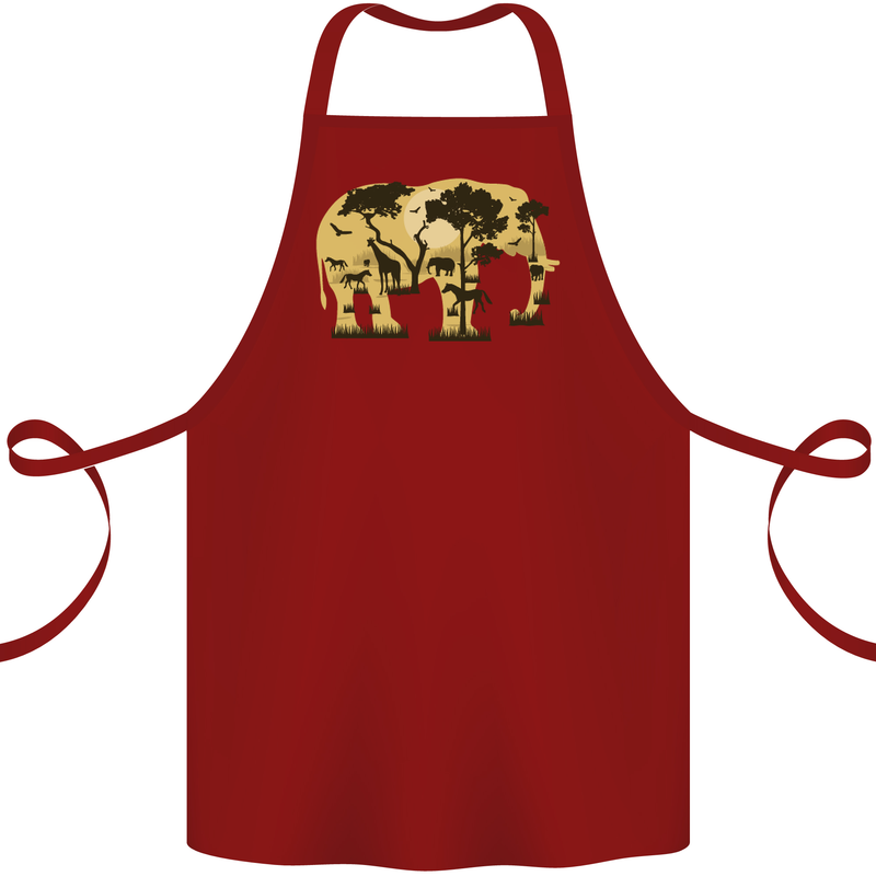 Elephant Ecology Animal Cotton Apron 100% Organic Maroon