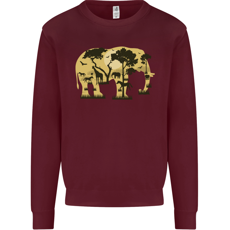 Elephant Ecology Animal Kids Sweatshirt Jumper Maroon