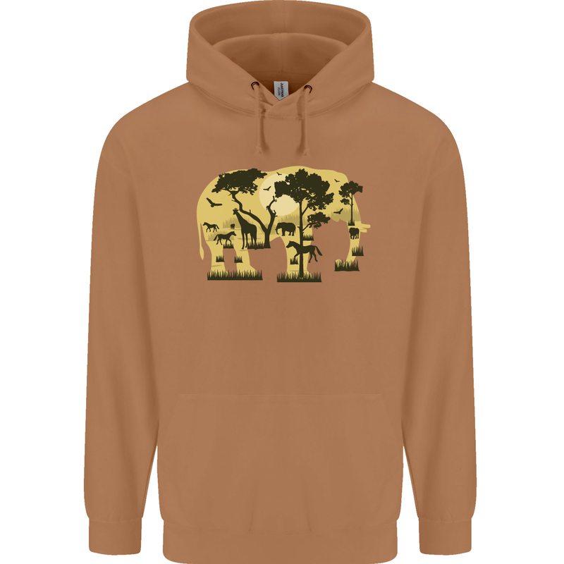 Elephant Ecology Animal Mens 80% Cotton Hoodie Caramel Latte