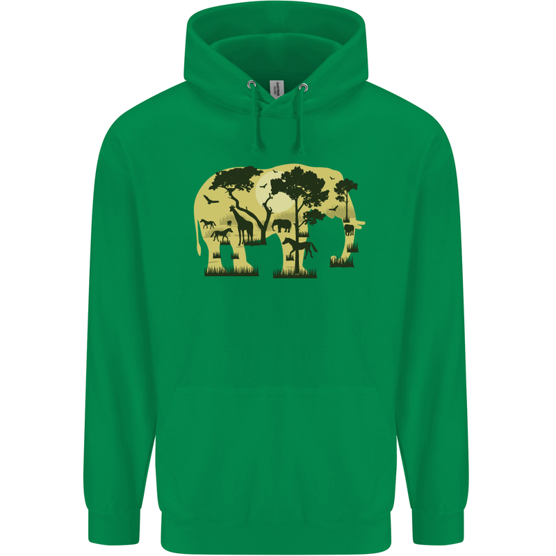 Elephant Ecology Animal Mens 80% Cotton Hoodie Irish Green
