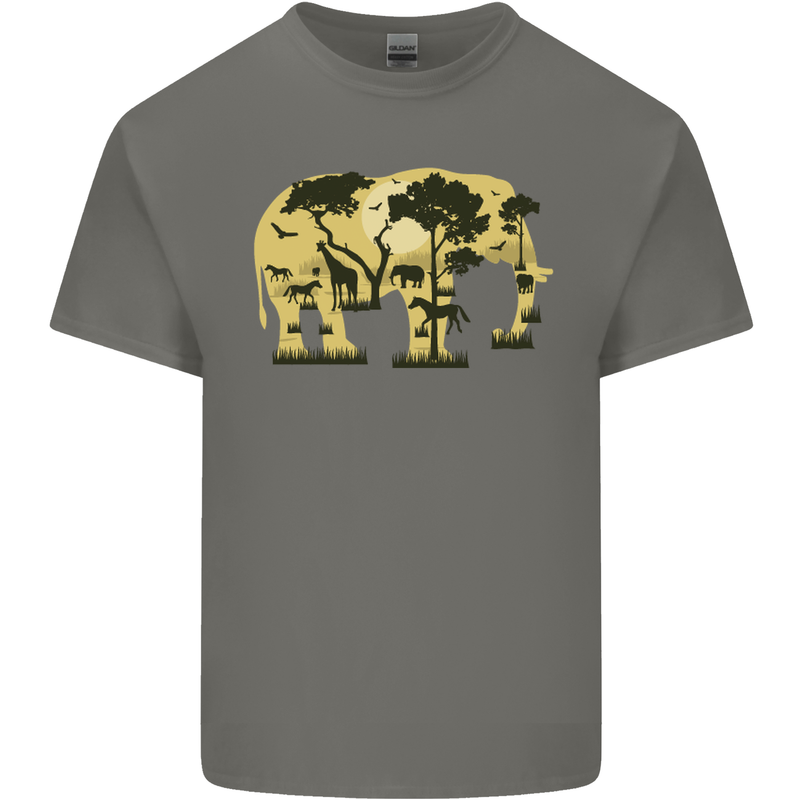 Elephant Ecology Animal Mens Cotton T-Shirt Tee Top Charcoal