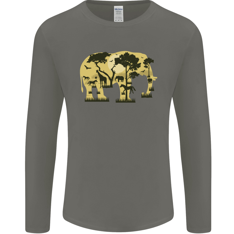 Elephant Ecology Animal Mens Long Sleeve T-Shirt Charcoal