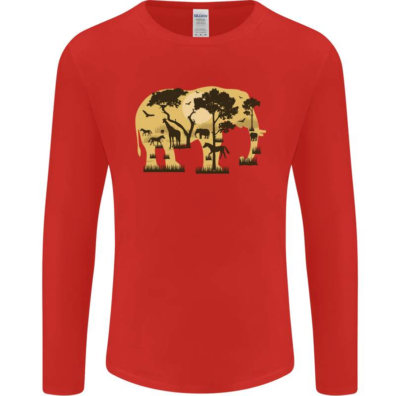 Elephant Ecology Animal Mens Long Sleeve T-Shirt Red