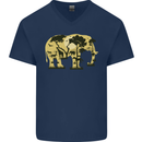 Elephant Ecology Animal Mens V-Neck Cotton T-Shirt Navy Blue