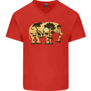 Elephant Ecology Animal Mens V-Neck Cotton T-Shirt Red