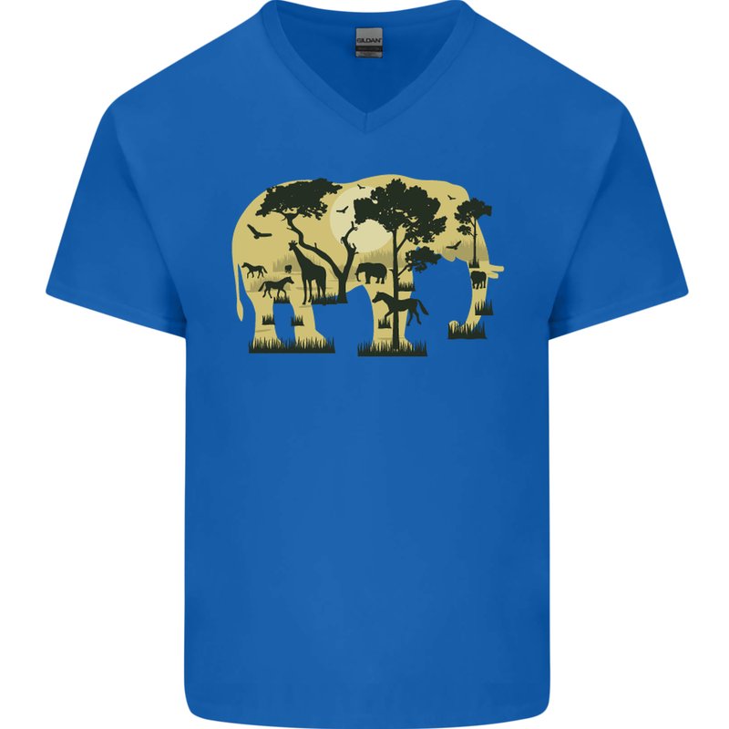 Elephant Ecology Animal Mens V-Neck Cotton T-Shirt Royal Blue