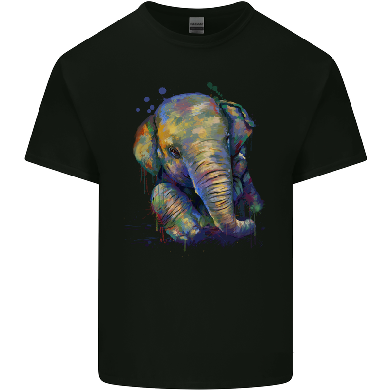 Elephant Hand Drawn Watercolour Kids T-Shirt Childrens Black