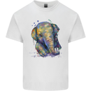 Elephant Hand Drawn Watercolour Mens Cotton T-Shirt Tee Top White